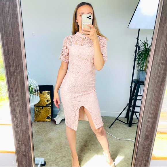 ALEXIS midi dress laced floral pink sheath bodycon nude formal wedding prom boho - Picture 4 of 14